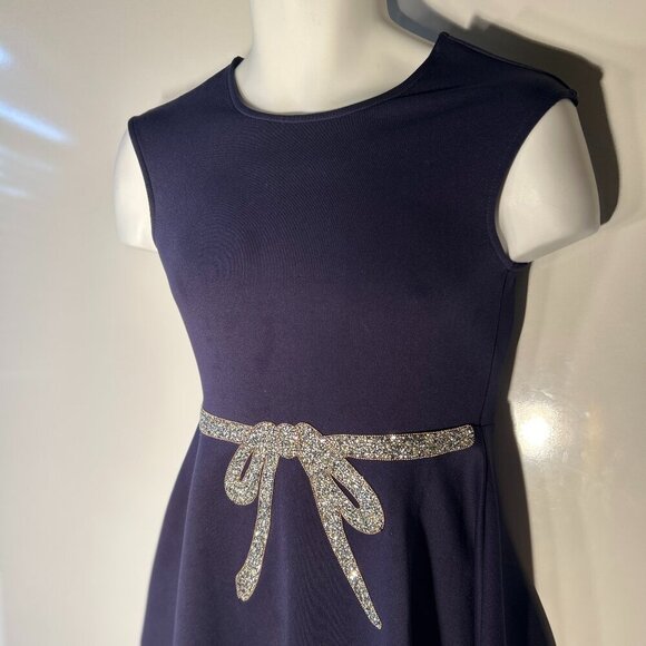 Hannah Banana Girls SZ16 Navy Fit & Flare Dress Rhinestone Bow Dance Holiday - Picture 3 of 9